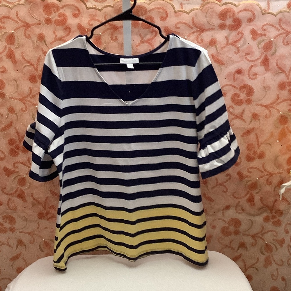 Charter Club Navy and Yellow Striped Blouse
